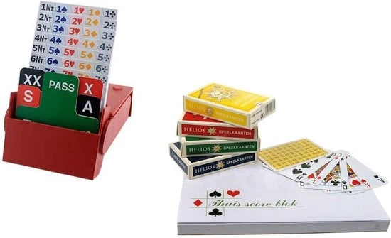 Speelkaartenshop Set Van 4 "Super" Biedboxen + Bridge Speelkaarten + Bridge Scoreblok 3 Speelkaartenshop Set Van 4 "Super" Biedboxen + Bridge Speelkaarten + Bridge Scoreblok
