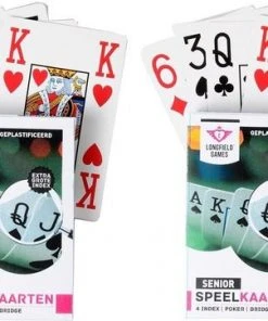 Longfield 2x Senioren Speelkaarten Plastic Poker/bridge/kaartspel Met Grote Cijfers/letters - Ideaal Voor Oudere Mensen/slechtzienden - Kaartspellen - Speelkaarten - Pesten/pokeren