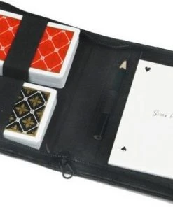 LONGFIELD 2 DECKS PLAYING CARDS NORMAL 4 INDEX IN PU LEATHER CASE WITH PENCIL AND SCOREBLOCK