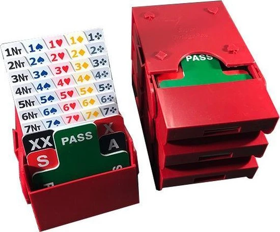 Speelkaartenshop Set Van 4 "Super" Biedboxen + Bridge Speelkaarten + Bridge Scoreblok 6 Speelkaartenshop Set Van 4 "Super" Biedboxen + Bridge Speelkaarten + Bridge Scoreblok - Afbeelding 4