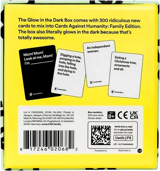Cards Against Humanity Family Edition First Expansion Glow In The Dark Box 4 Cards Against Humanity Family Edition First Expansion Glow In The Dark Box - Afbeelding 2
