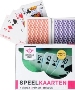 LONGFIELD 2 DECKS 100 % PLASTIC PLAYING CARDS IN PLASTIC CASE -LEERZAME SPELLEN Verkoopwinkel 550x630 2
