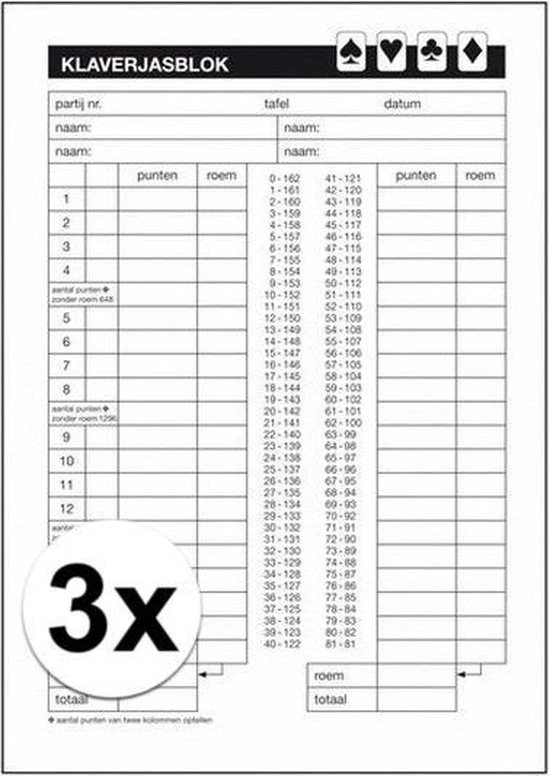 Merkloos 3x Kaartspel Klaverjassen Scoreblok 50 Vellen A5 3 Merkloos 3x Kaartspel Klaverjassen Scoreblok 50 Vellen A5